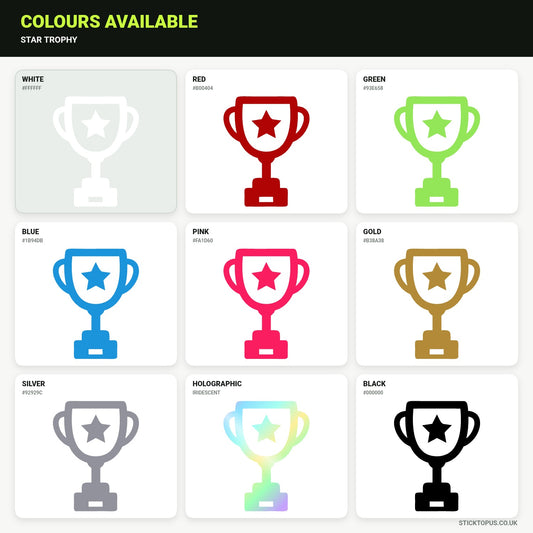 Vinyl colour options for a trophy cup with a five-point star vinyl sticker
