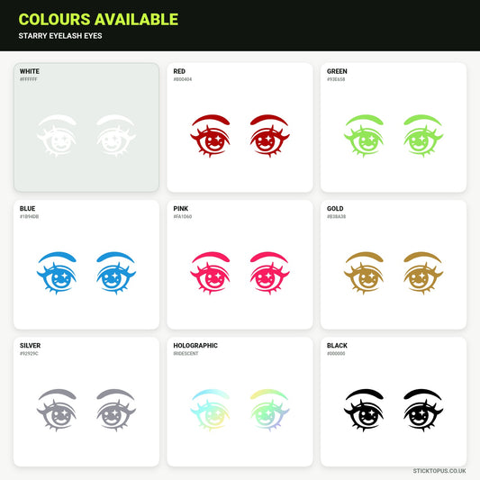 Vinyl colour options for Starry Eyelash Eyes vinyl sticker