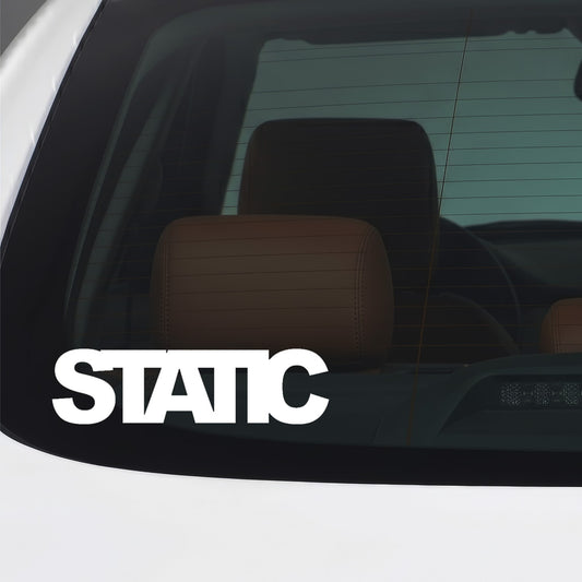 White static car window sticker applied to a vehicle window.