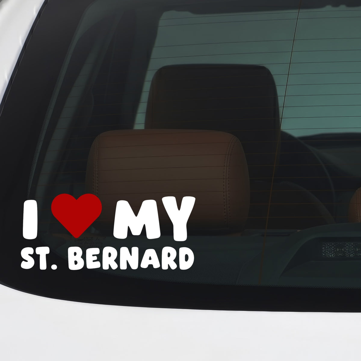 St. Bernard – I LOVE MY DOG Sticker – Car Window Decal – White vinyl car/window decal mockup