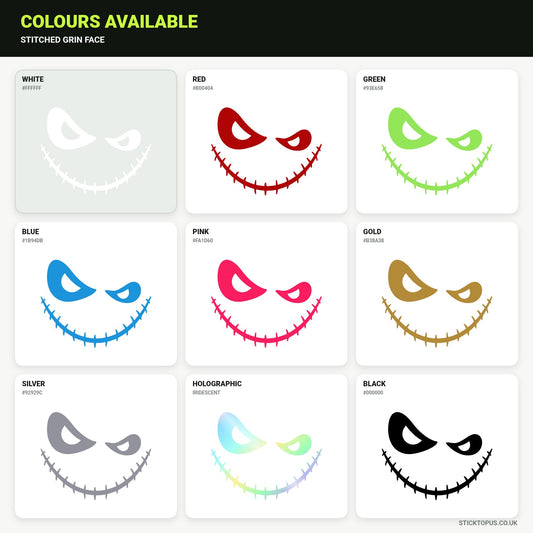 Vinyl colour options for stitched grin face vinyl sticker