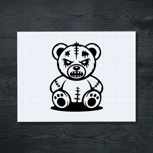 Black Stitched Monster Teddy Bear Sticker