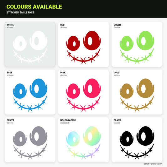 Vinyl colour options for stitched smile face vinyl sticker