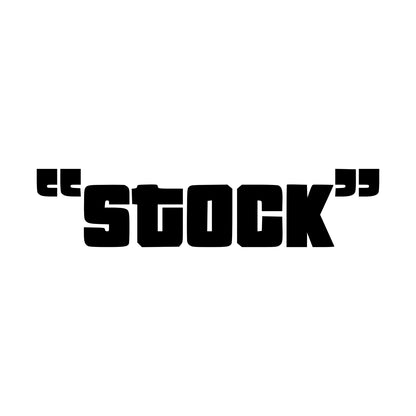 Black Stock ironic vinyl sticker design on a white background.