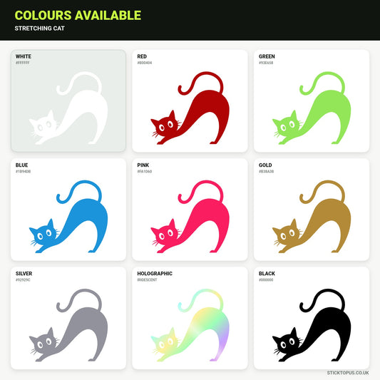 Vinyl colour options for Stretching Cat vinyl sticker