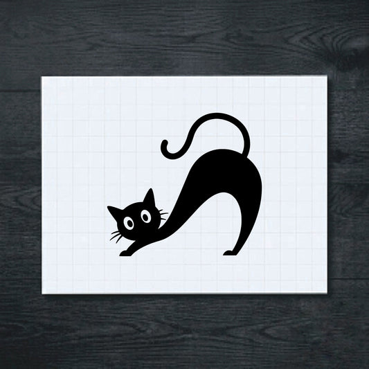 Black Stretching Cat vinyl sticker