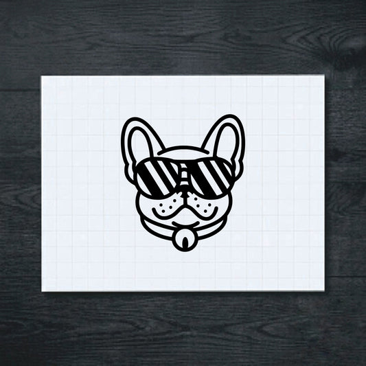 Black bulldog with striped sunglasses vinyl sticker