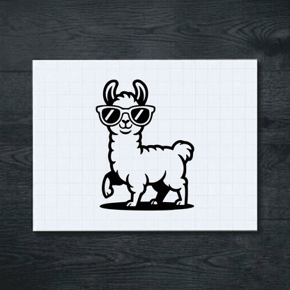 Black llama wearing oversized sunglasses vinyl sticker