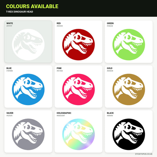 Vinyl colour options for T-Rex dinosaur head sticker