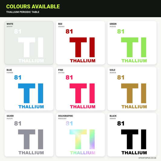 Vinyl colour options for Thallium Periodic Table Sticker