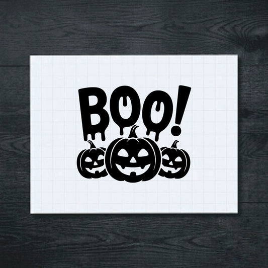 Black three jack-o'-lanterns with BOO vinyl sticker