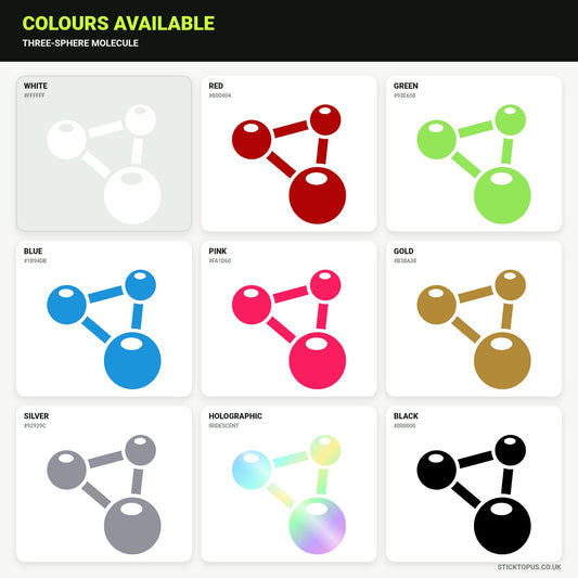 Vinyl colour options for three connected molecular spheres vinyl sticker
