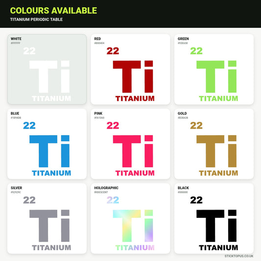 Vinyl colour options for titanium periodic table sticker