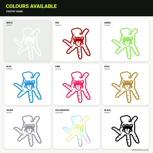 Vinyl colour options for Toothy Hand vinyl sticker