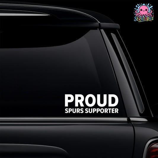 Car window with 'PROUD SPURS SUPPORTER' decal and Sticktopus logo.
