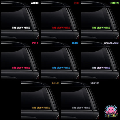 Collection of 'The Lilywhites' stickers in various colors.