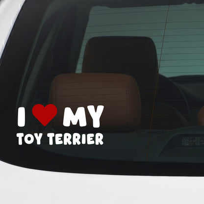 Toy Terrier – I LOVE MY DOG Sticker – Car Window Decal – White vinyl car/window decal mockup