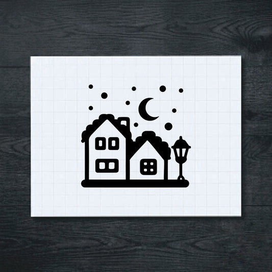 Black two houses under a crescent moon vinyl sticker