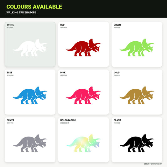 Vinyl colour options for a walking triceratops vinyl sticker
