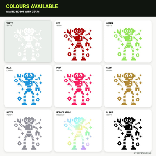 Vinyl colour options for Waving Robot with Gears vinyl sticker