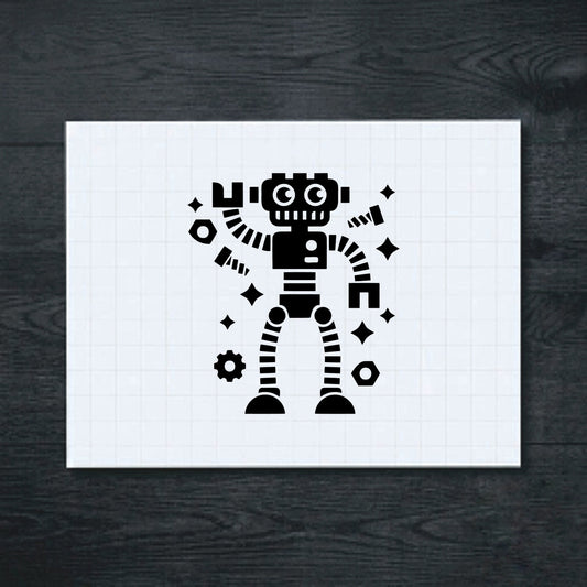 Black Waving Robot with Gears vinyl sticker
