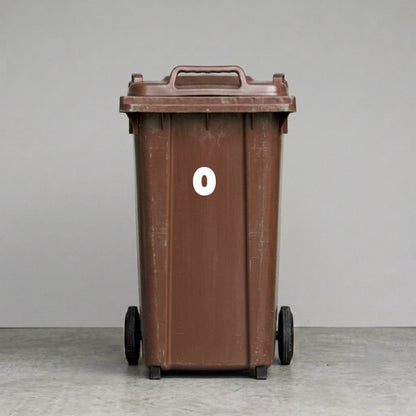 Wheelie Bin Number '0' Sticker – NOUGAT Style – Pack of 4 – White vinyl house number on brown wheelie bin