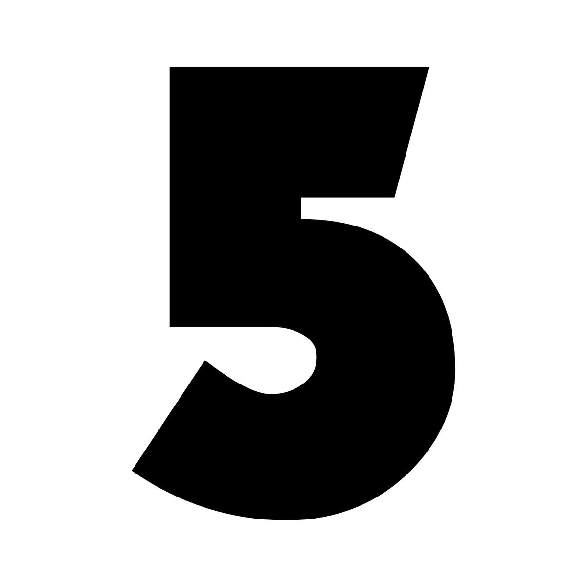 Wheelie Bin Number '5' Sticker – NOUGAT Style – Pack of 4 – black sticker design on white background