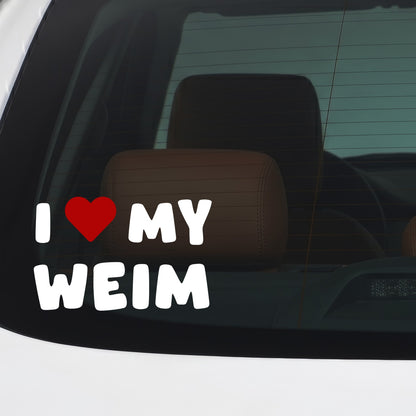 Weim – I LOVE MY DOG Sticker – Car Window Decal – White vinyl car/window decal mockup