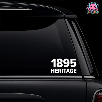 Car window with '1895 Heritage' decal and Sticktopus logo.