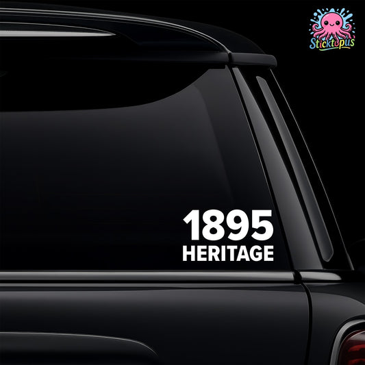 Car window with '1895 Heritage' decal and Sticktopus logo.