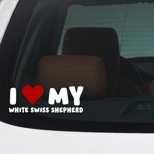 White Swiss Shepherd Dog – I LOVE MY DOG Sticker – Car Window Decal – White vinyl car/window decal mockup