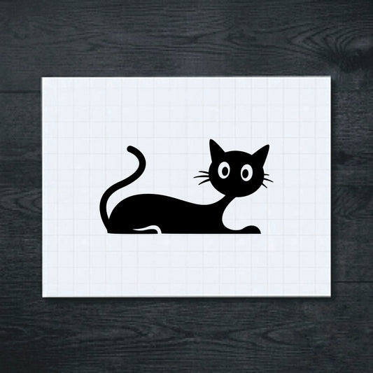 Black Wide-Eyed Lounging Cat vinyl sticker