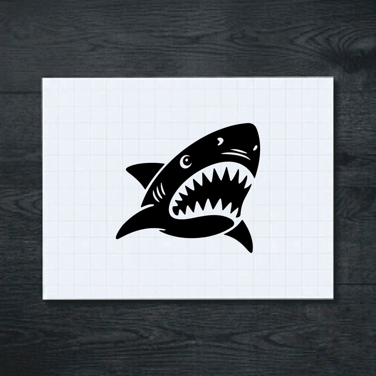Black wide-mouth shark vinyl sticker