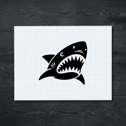 Black wide-mouth shark vinyl sticker