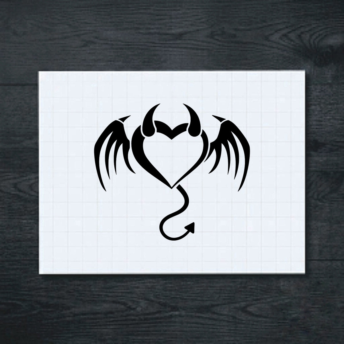 Black Winged devil heart vinyl sticker