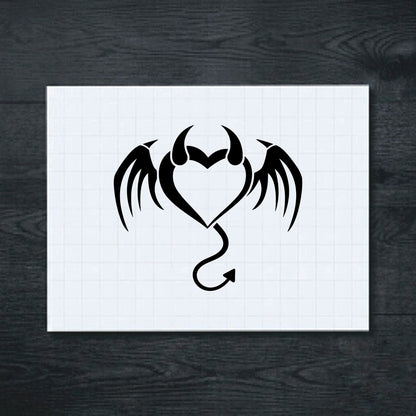 Black Winged devil heart vinyl sticker