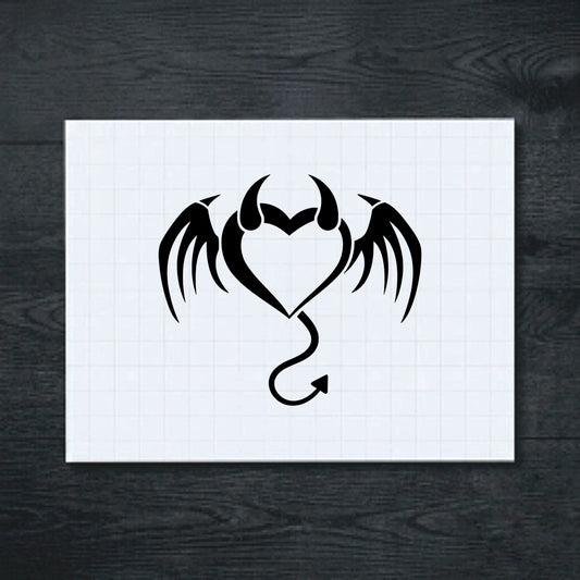 Black Winged devil heart vinyl sticker