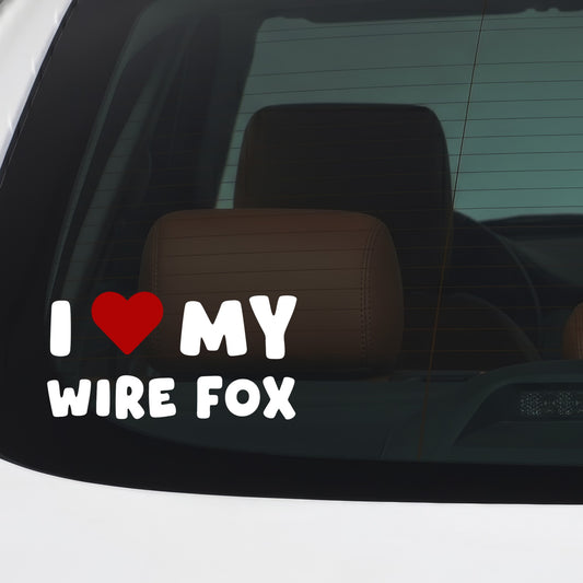Wire Fox – I LOVE MY DOG Sticker – Car Window Decal – White vinyl car/window decal mockup