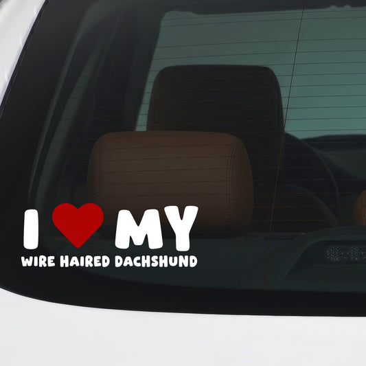 Wire Haired Dachshund – I LOVE MY DOG Sticker – Car Window Decal – White vinyl car/window decal mockup