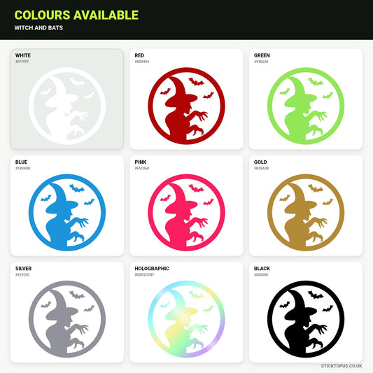 Vinyl colour options for Witch and Bats vinyl sticker