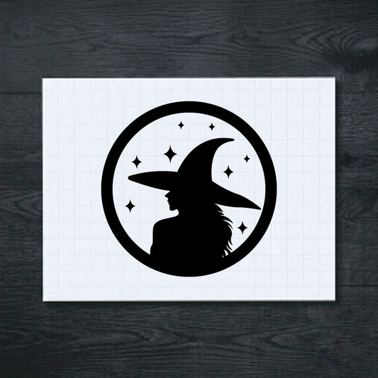 Black witch and stars vinyl sticker