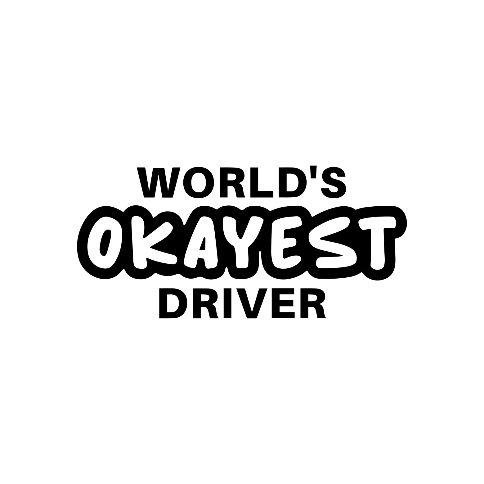 Black World's Okayest Driver vinyl sticker on a white background.